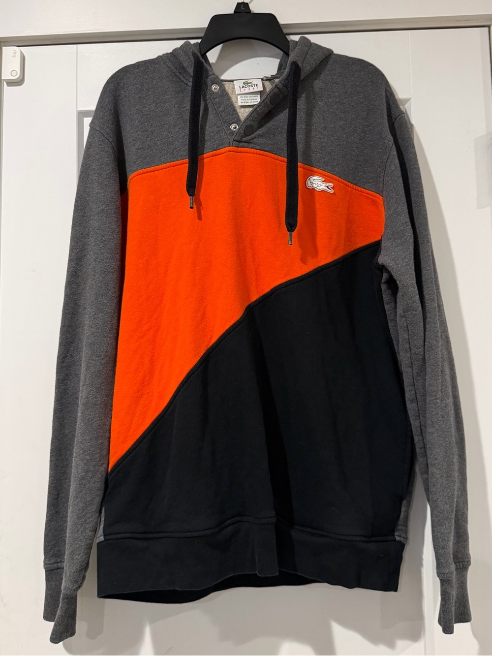 Lacoste Men’s Orange, Black & Gray Colorblock Hooded Pullover s XL